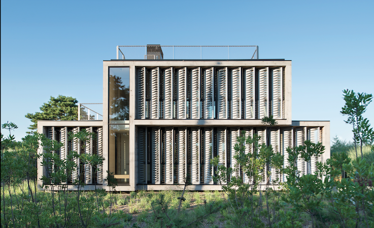 Seaside house with louver system