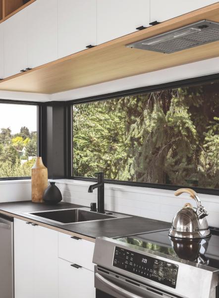 Kitchen with a lookout view