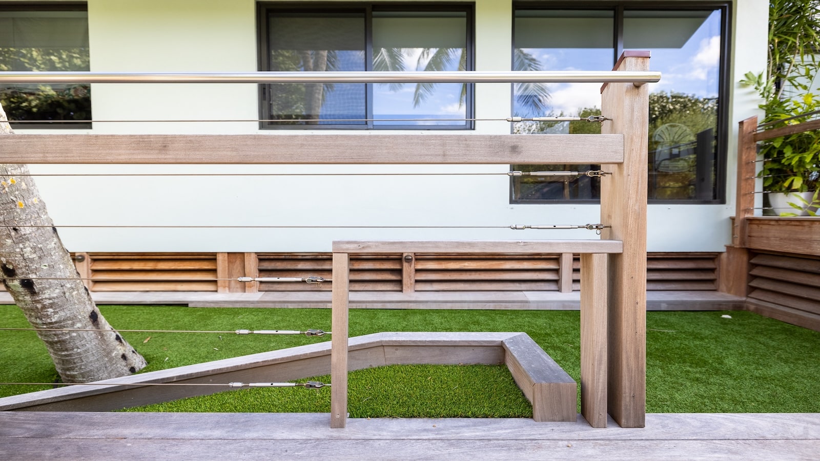 Shown is the built-in dog area on the deck