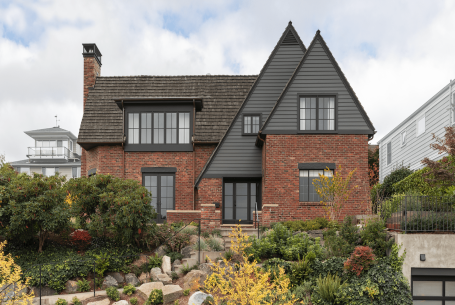 Front facade of Tudor home remodel in Seattle