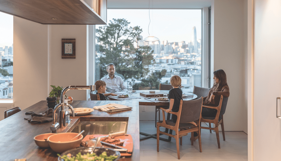 The dining space near the kitchen in a Potrero Hill home designed by Sidell Pakravan Architects
